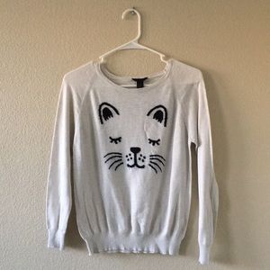 Forever 21 white cat sweater